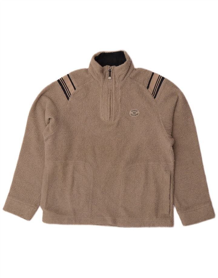 Sergio Tacchini Herren-Fleecepullover mit Reißverschluss am Hals, mittelgrau gestreift