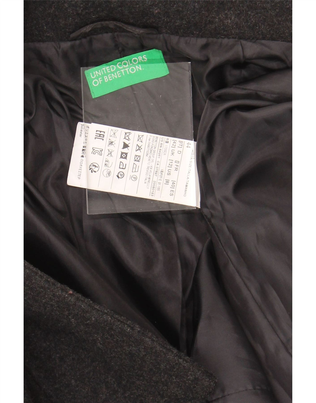 BENETTON Womens Overcoat UK 12 Medium  Grey Wool Vintage Benetton and Second-Hand Benetton from Messina Hembry 