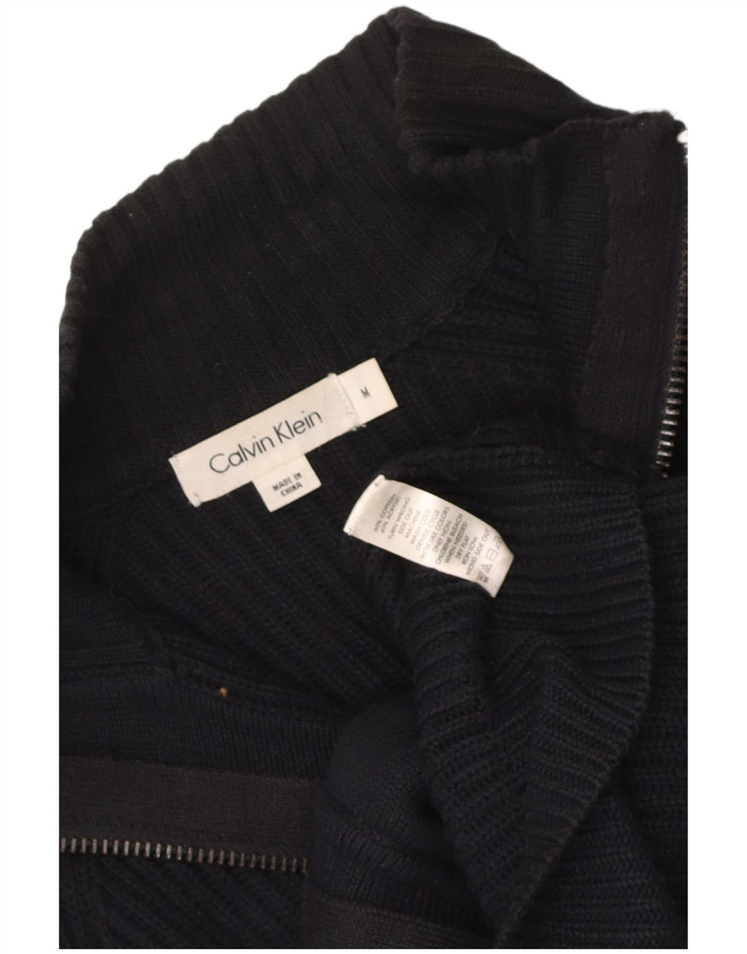 Calvin Klein Mens Full Zip Cardigan Sweater Medium Navy Blue Cotton