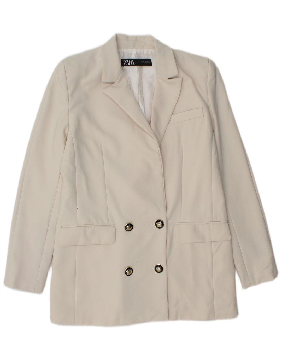 Zara Dame Dobbeltradet Blazer Jacket UK 10 Small White Polyester
