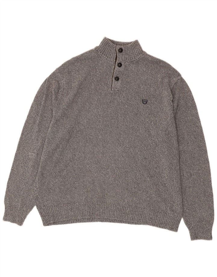 CHAPS Mens Button Neck Jumper Sweater 2XL Grey Cotton