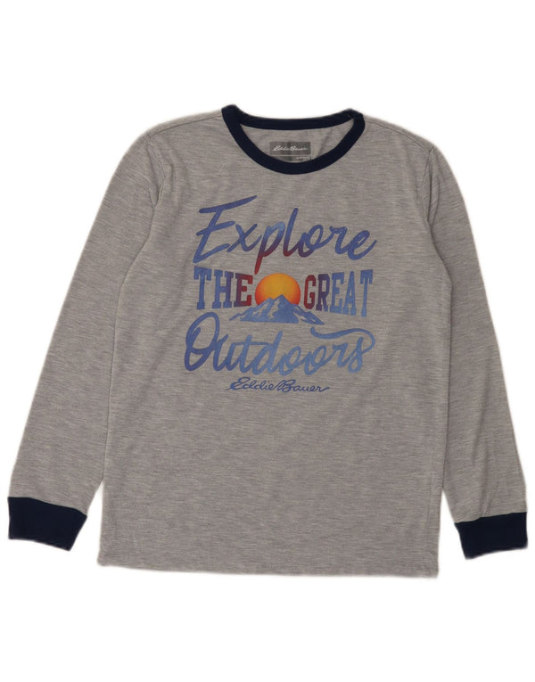 Eddie Bauer Boys Graphic Top Long Sleeve 10-11 Years Medium Grey Flecked