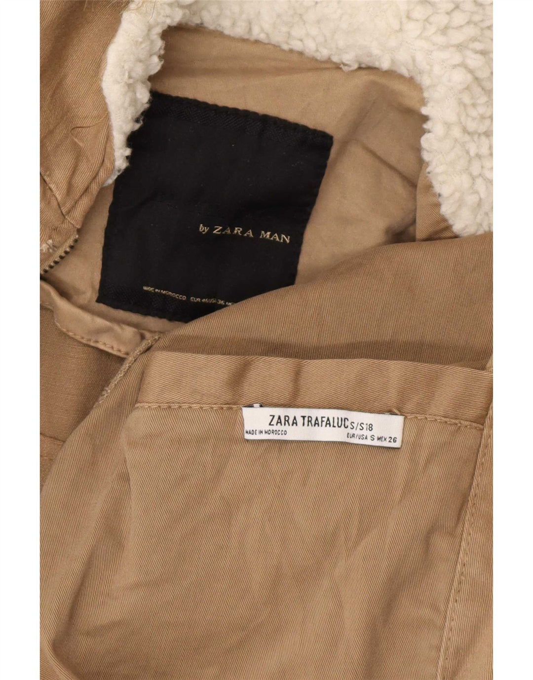 Zara Mens Hooded Parka Jacket UK 36 Small Beige