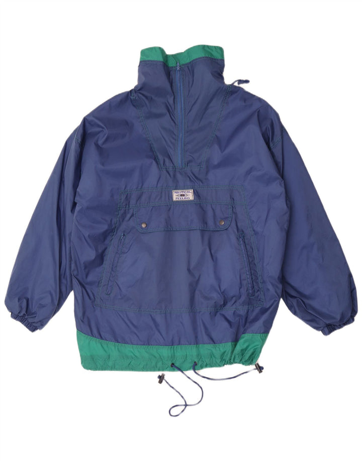 Marcel Clair Mens Loose Fit Hooded Rain Jacket EU 46 Small Blue Colourblock
