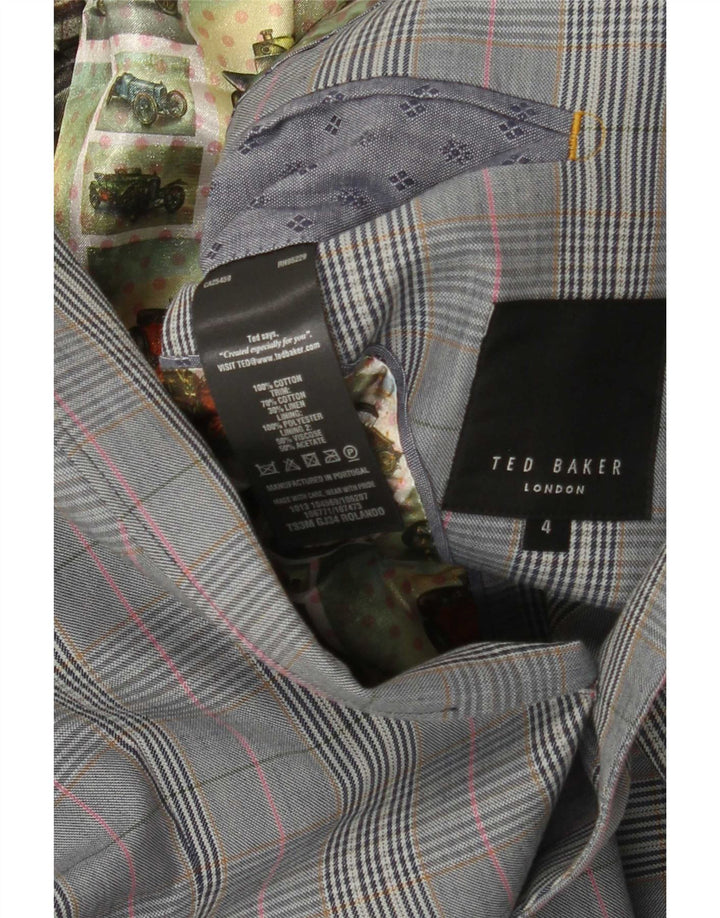 Ted Baker Mens 2 Button Blazer Jacket Size 4 Large Grey Check Cotton
