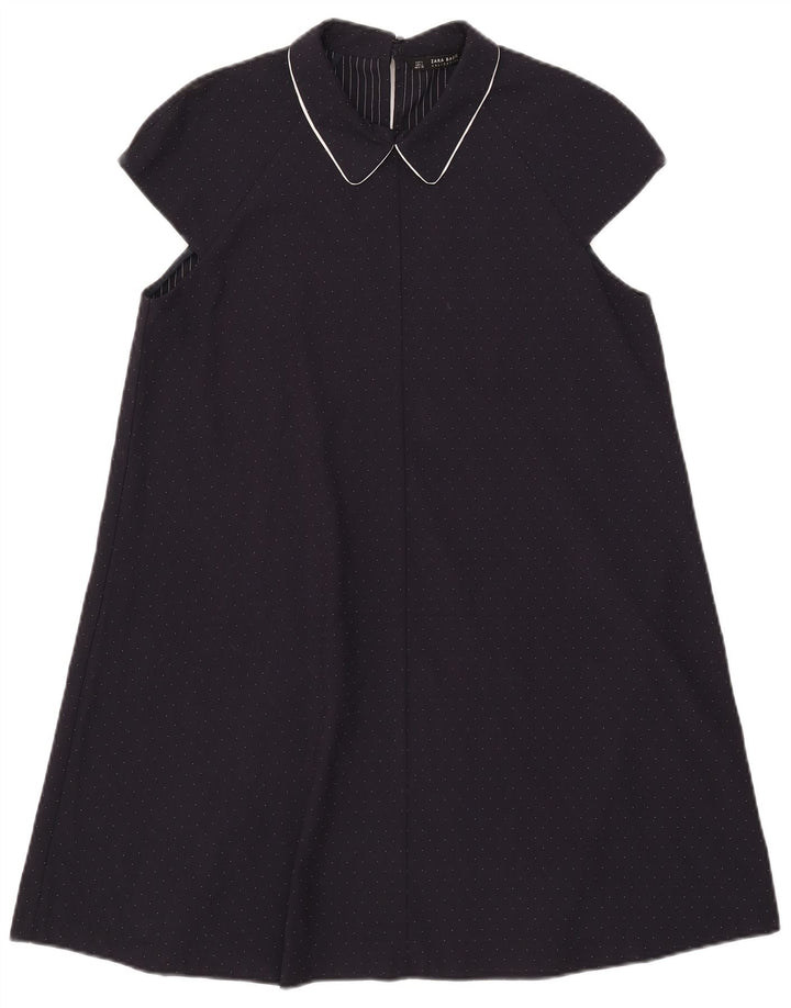 Zara Womens A-Line Dress UK 14 Large Navy Blue Spotted Polyester