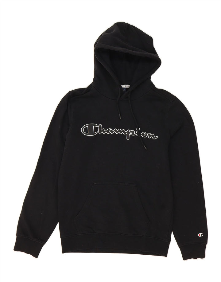 CHAMPION Mens Graphic Hoodie Jumper XS Black Cotton Vintage Champion and Second-Hand Champion from Messina Hembry 