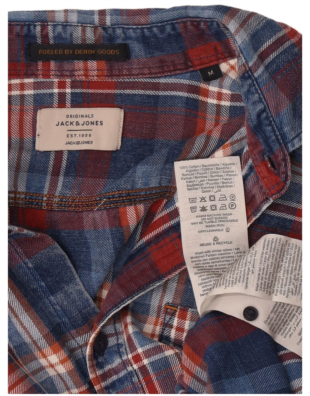 Cămașă Jack & Jones pentru bărbați din denim, bumbac cu carouri, albastru bleumarin mediu