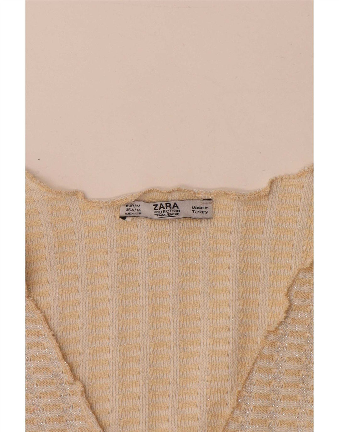Zara Womens Crop Knit Blouse Top UK 14 Medium Beige Flecked