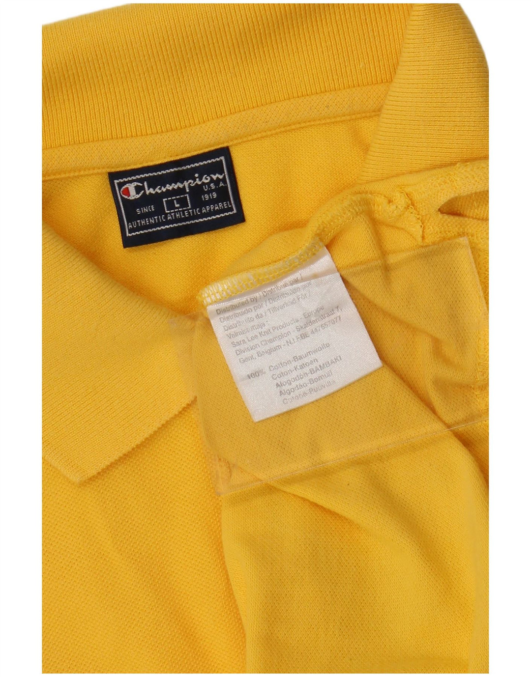 CHAMPION Mens Polo Shirt Large Yellow Cotton