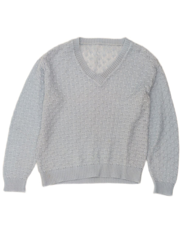 Pulover vintage pentru femei cu decolteu în V UK 14 Medium Blue