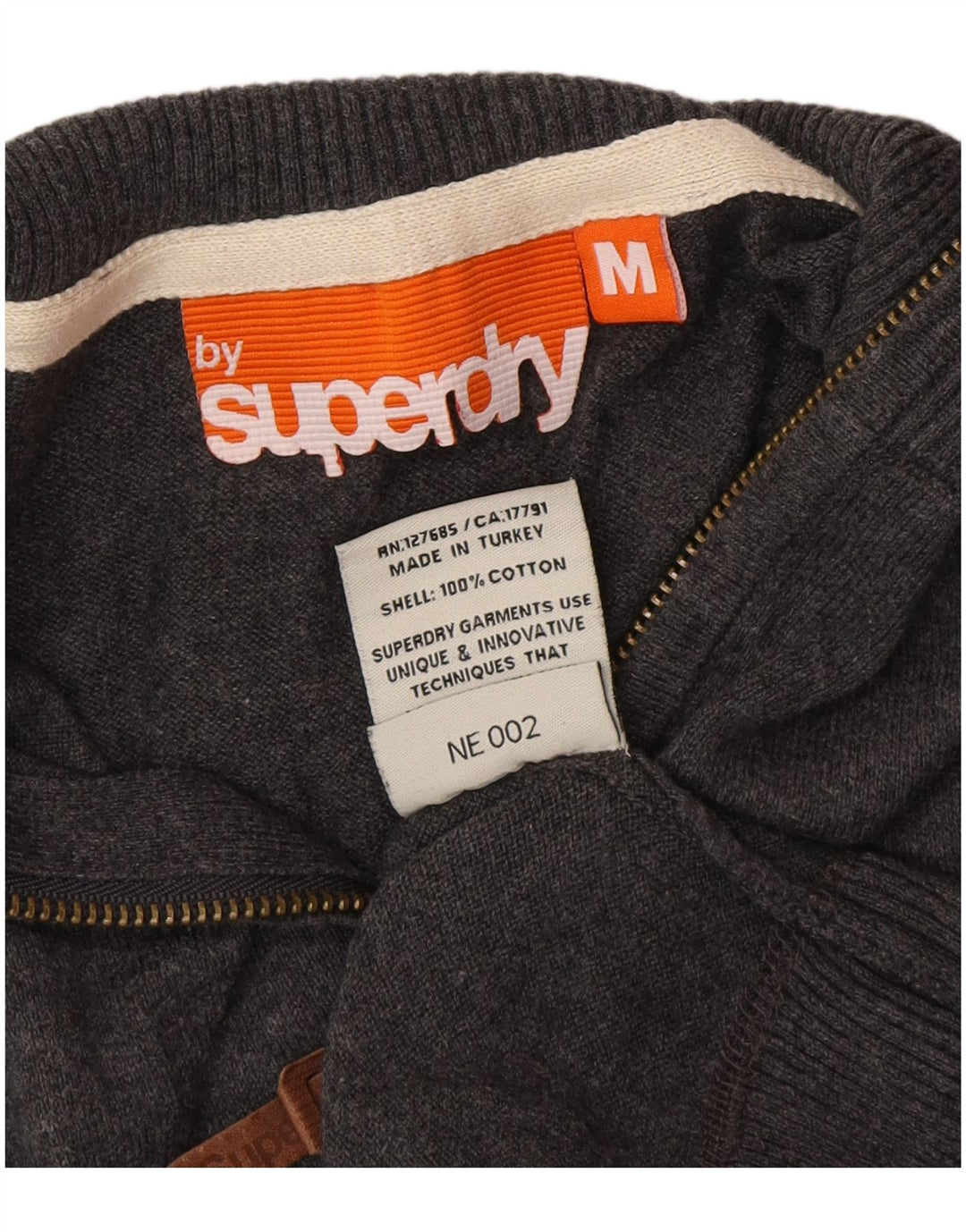 Superdry Herren-Pullover mit Reißverschluss am Hals, mittelgraue Baumwolle