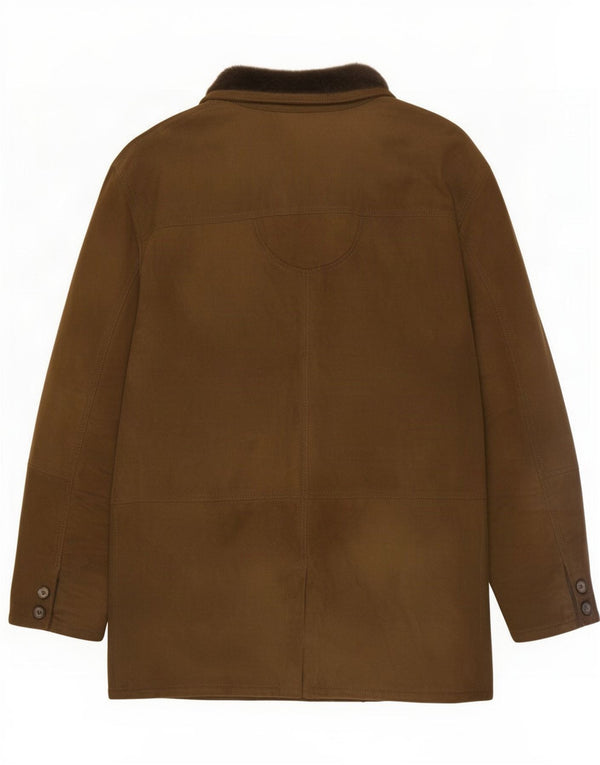 Chaqueta de piel de oveja vintage para hombre IT 54 2XL Caqui