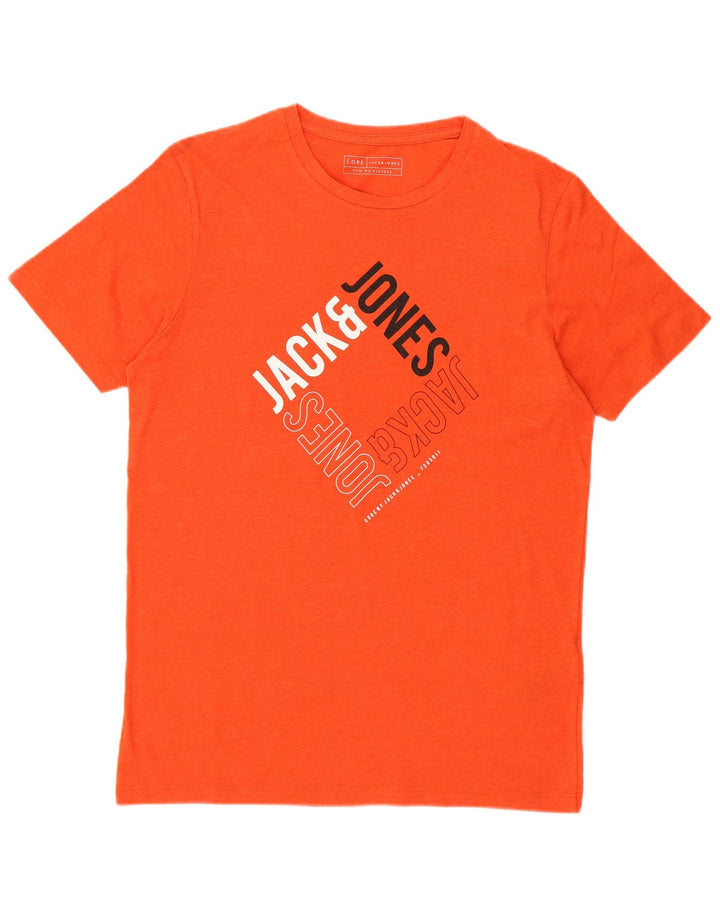 JACK & JONES Mens Core Graphic T-Shirt Top Large Orange Cotton