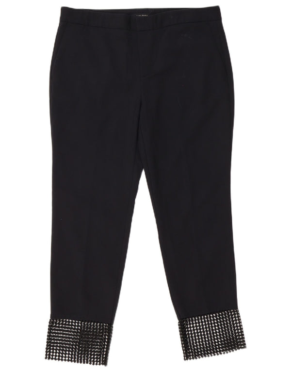 Zara Dame Slim Chino Bukser Large W33 L27 Sort Geometrisk Bomuld