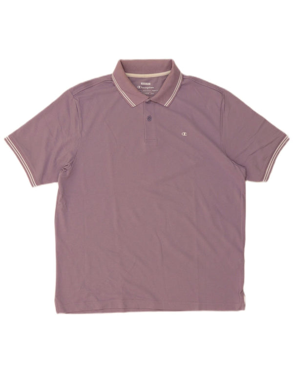 Champion Mens Easy Fit Polo Shirt Medium Purple Striped Cotton