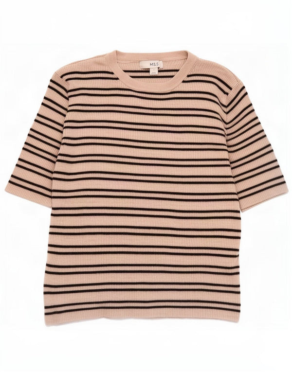 Marks & Spencer T-shirt top til kvinder UK 14 Stor beige stribet viskose