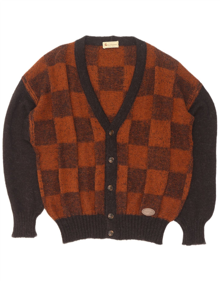 Vintage Mens Cardigan Sweater Large Brown Geometric
