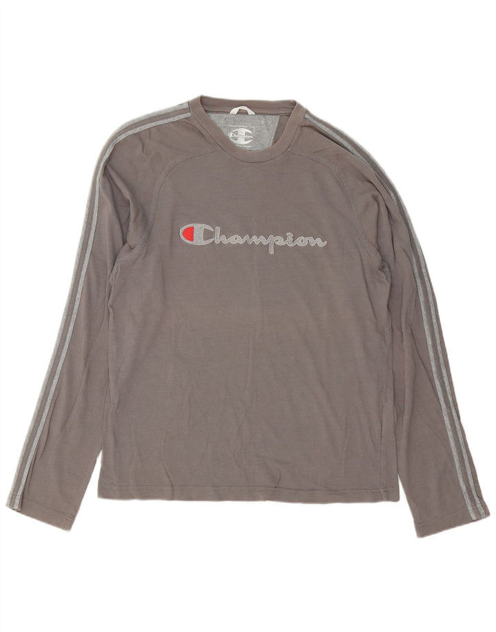 Champion Mens Graphic Top Long Sleeve Medium Grey Cotton