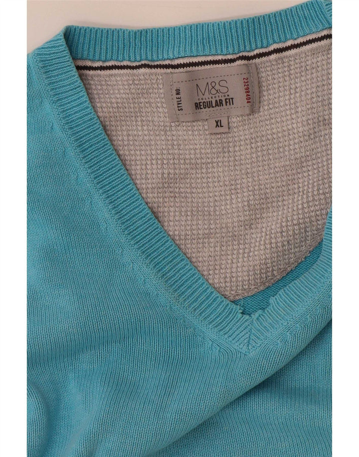 Marks & Spencer Mens Regular Fit V-Neck Jumper Sweater XL Blue