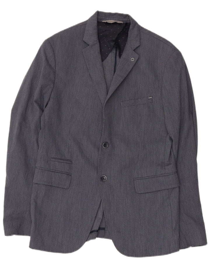 ZARA Mens 2 Button Blazer Jacket EU 50 Medium Navy Blue Polyester