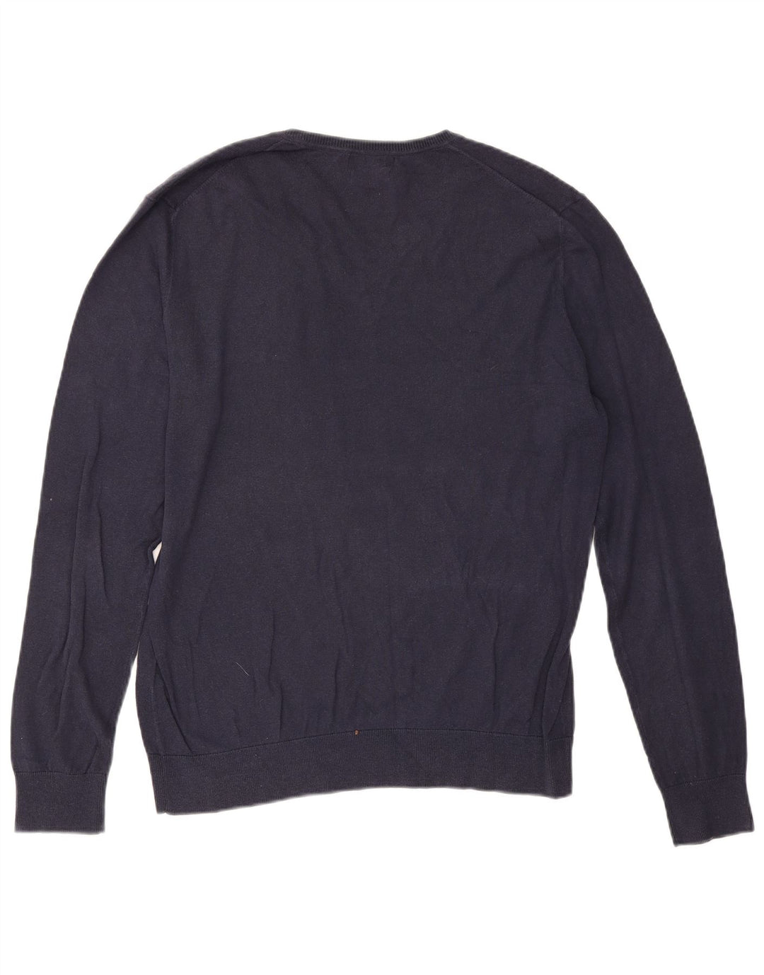 Zara Mens V-Neck Jumper Sweater Large Navy Blue Cotton