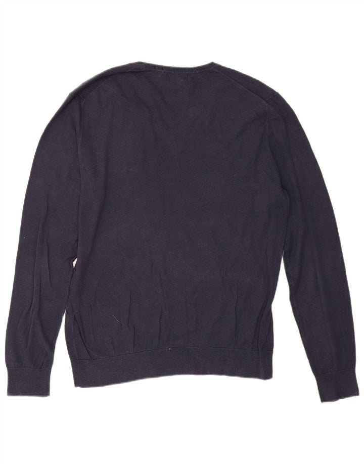 Zara Mens V-Neck Jumper Sweater Large Navy Blue Cotton