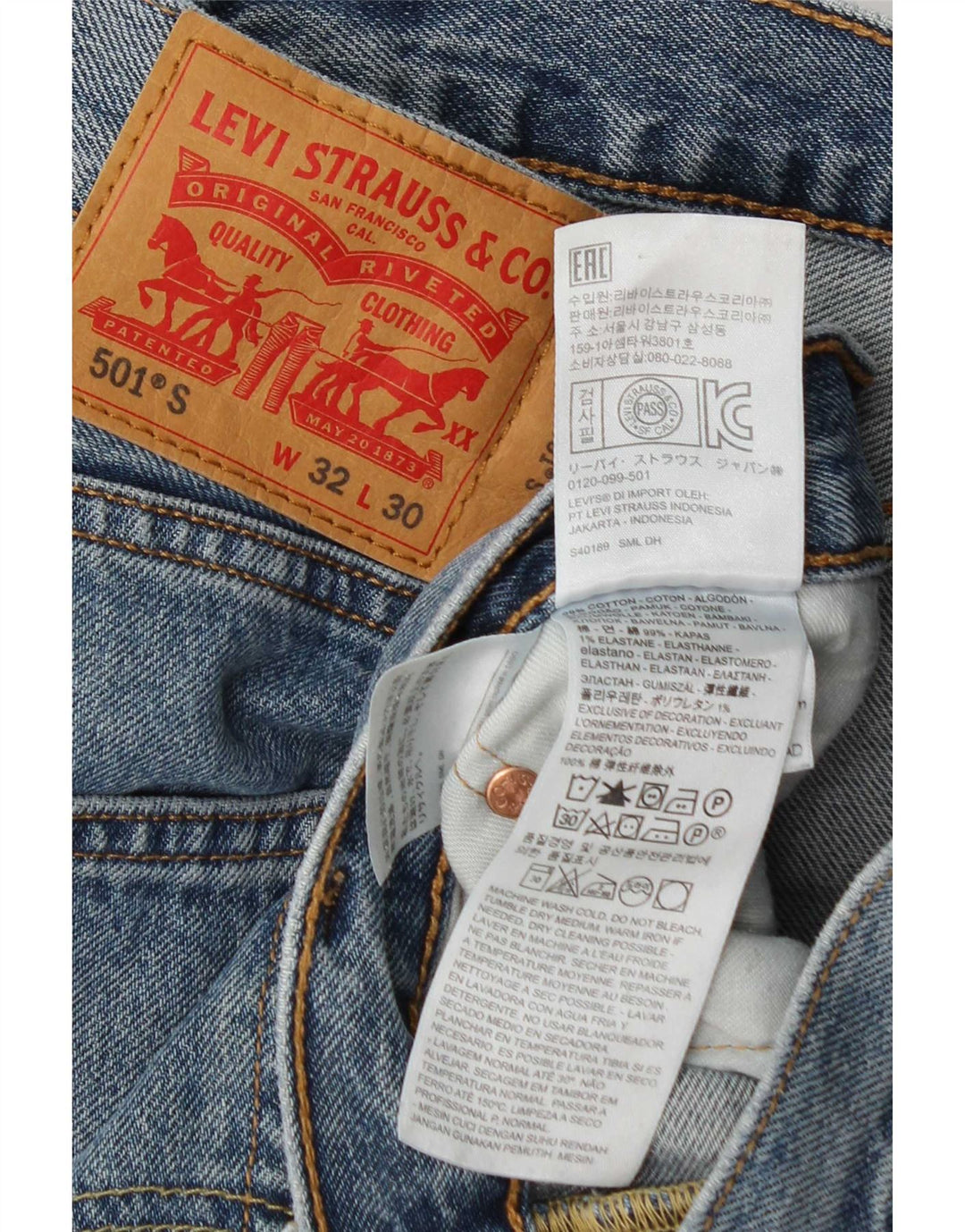 Levi's Mens 501 Straight Jeans W32 L30 Blue Cotton