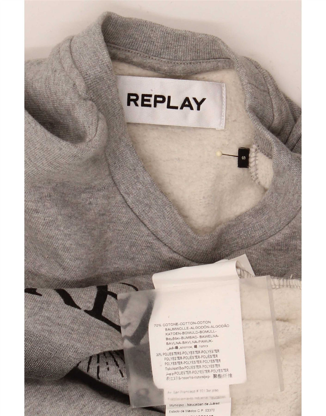 Felpa oversize con grafica da donna Replay, maglione UK 10, piccolo cotone grigio