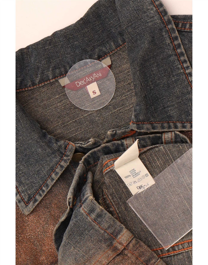 Vintage denimjakke til kvinder UK 10 Small Blue Colourblock Bomuld