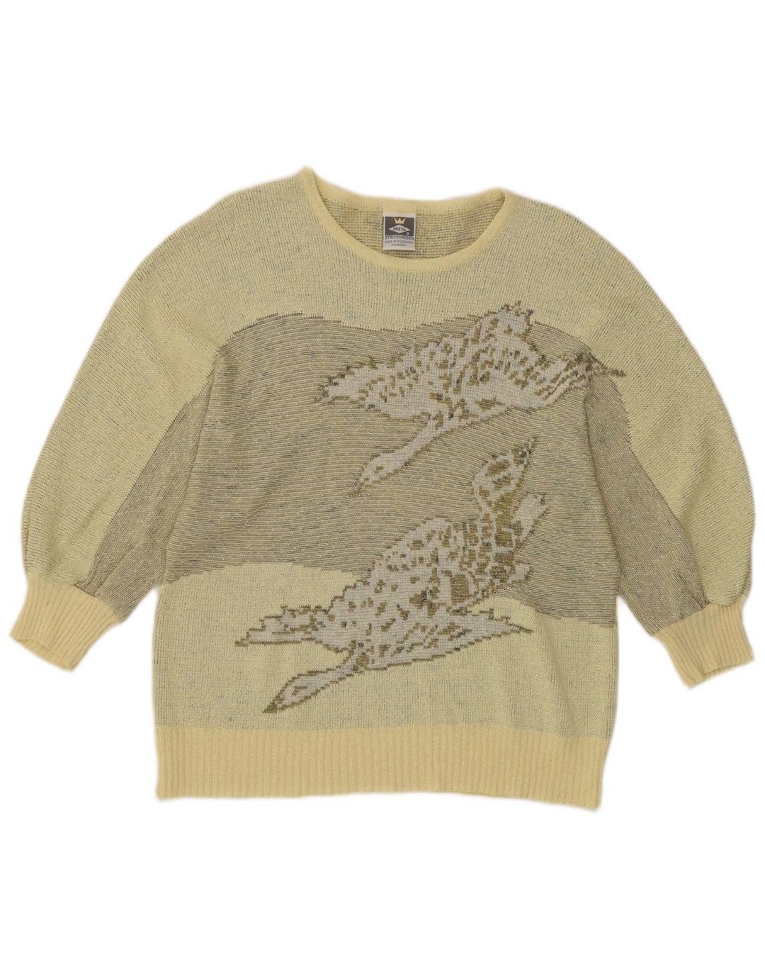 Freya Womens Graphic Boat Neck Jumper Sweater UK 14 Medium Yellow