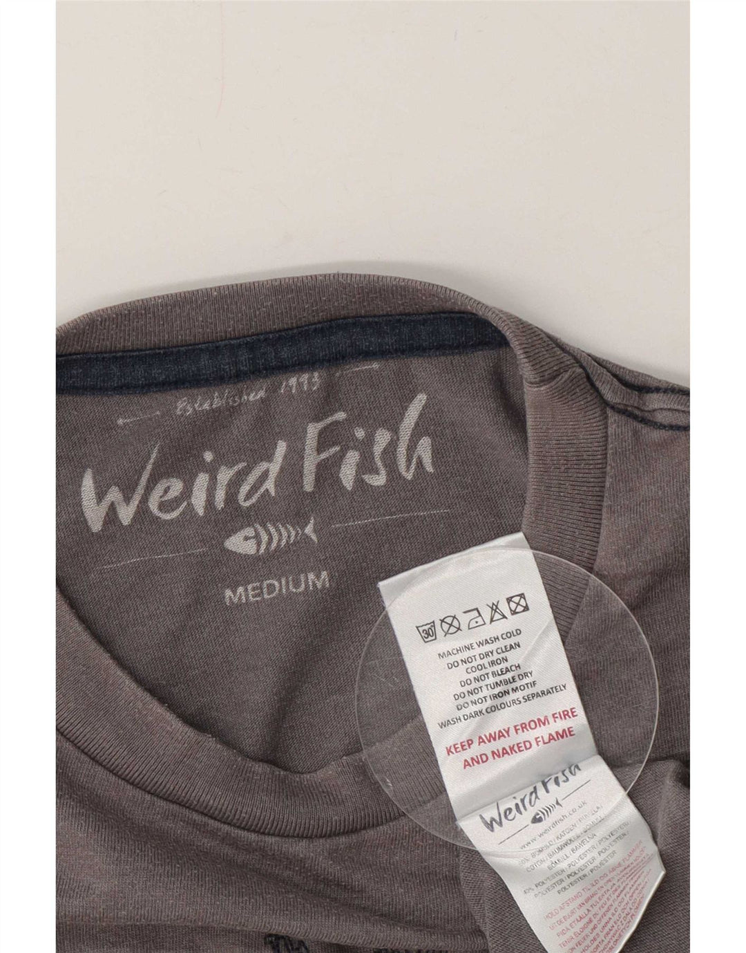 Weird Fish Mens Graphic T-Shirt Top Medium Grey Cotton