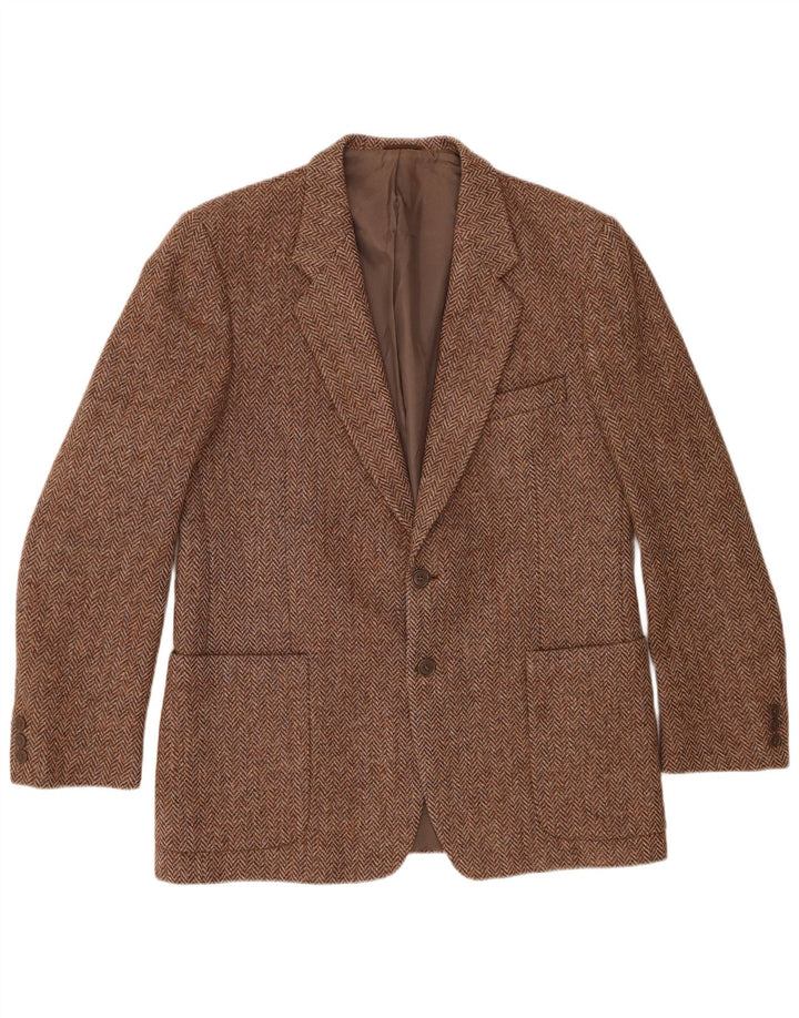 Giacca blazer vintage da uomo a 2 bottoni UK 38 a spina di pesce marrone medio