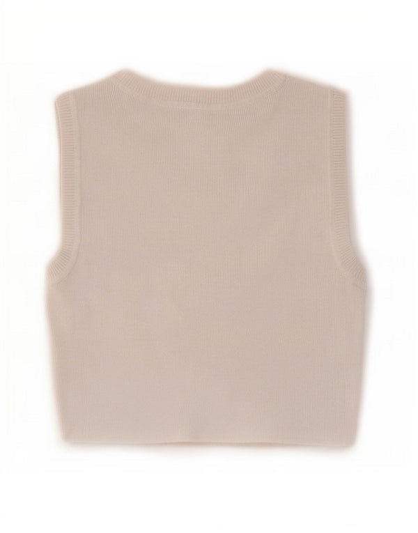 Zara Femmes Crop Débardeur UK 12 Moyen Blanc Viscose