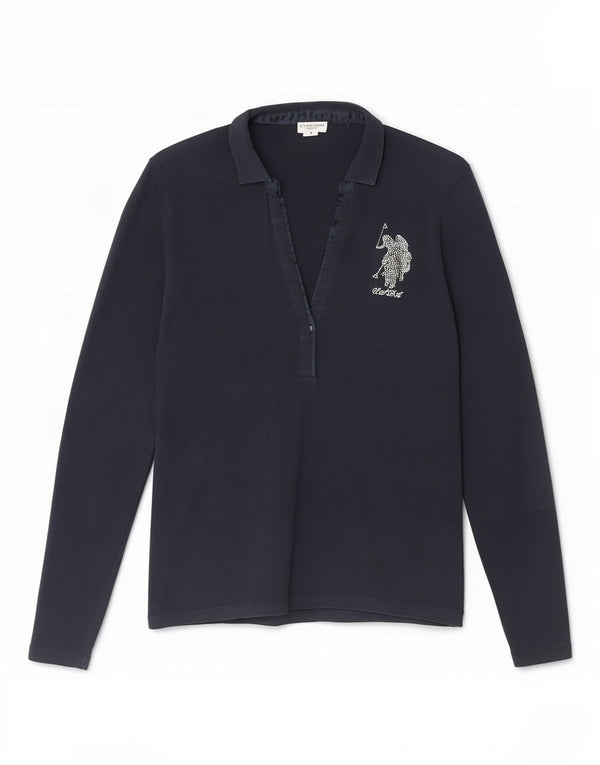Asociación de Polo de EE. UU. Camisa de manga larga para mujer UK 44 Algodón azul marino mediano