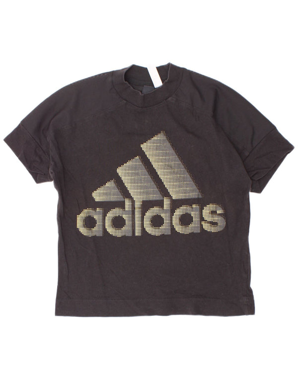 Женская укороченная футболка с рисунком Adidas UK 4/6 XS, черная