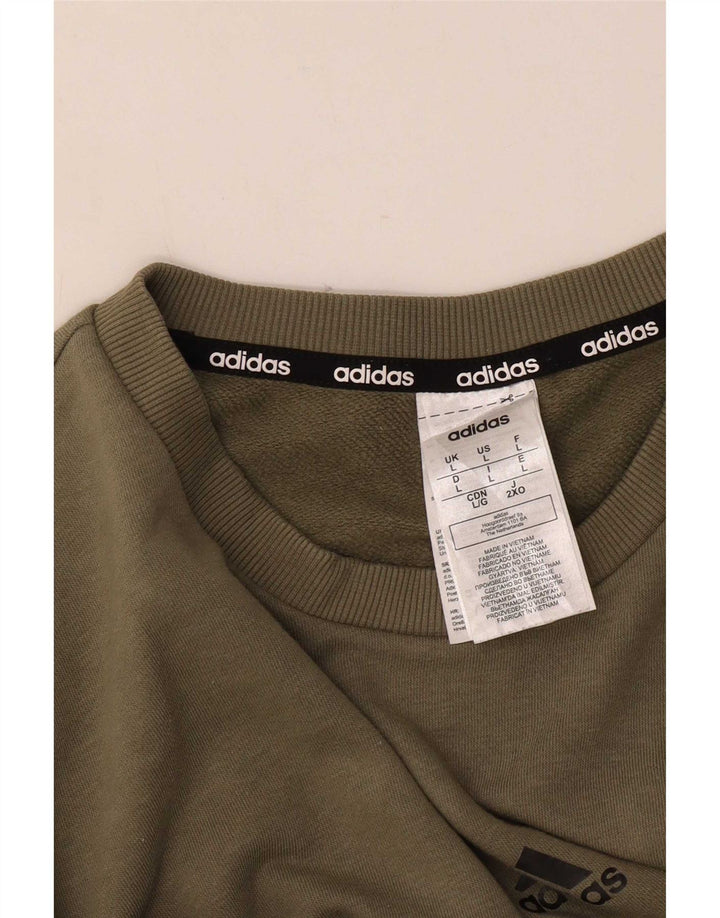 Adidas Mens Moletom Jumper Grande Algodão Cáqui