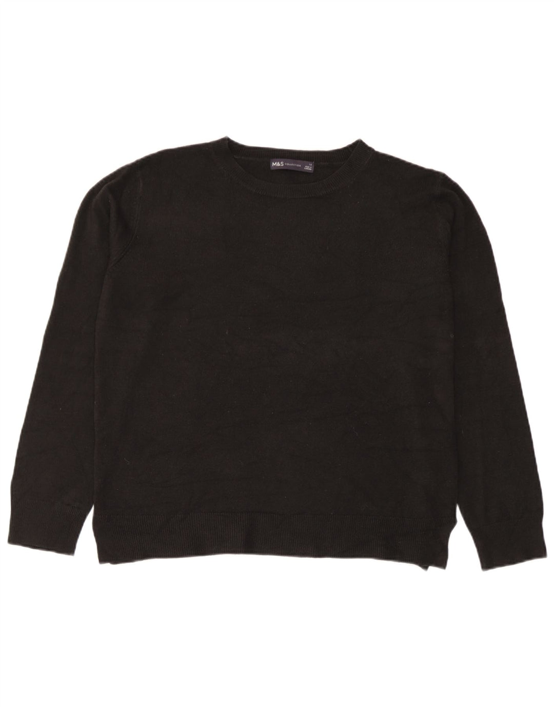 Marks & Spencer Womens Crew Neck Jumper Sweater UK 14 Medium Black Acrylic