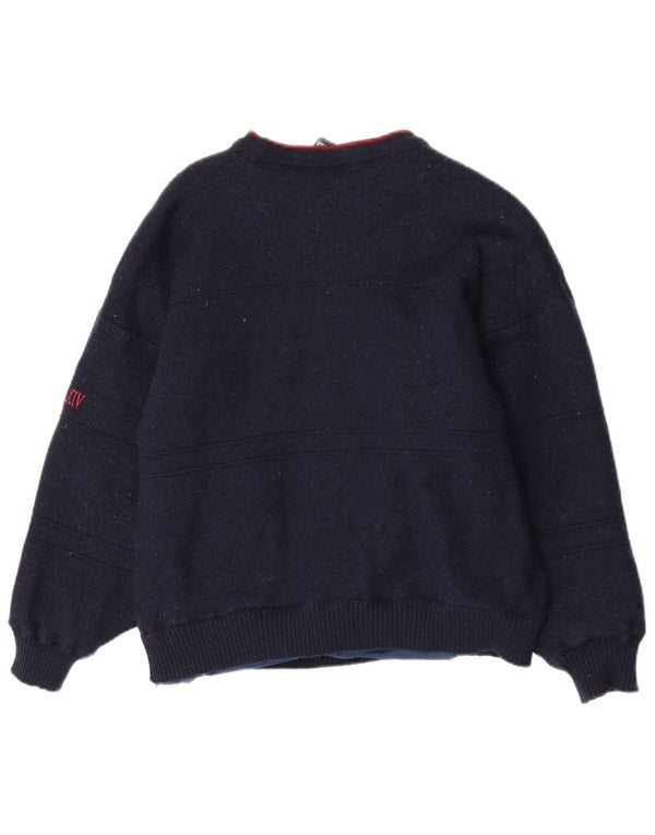 Vintage Womens Graphic Boat Neck Jumper Sweater UK 16 Large Navy Blue