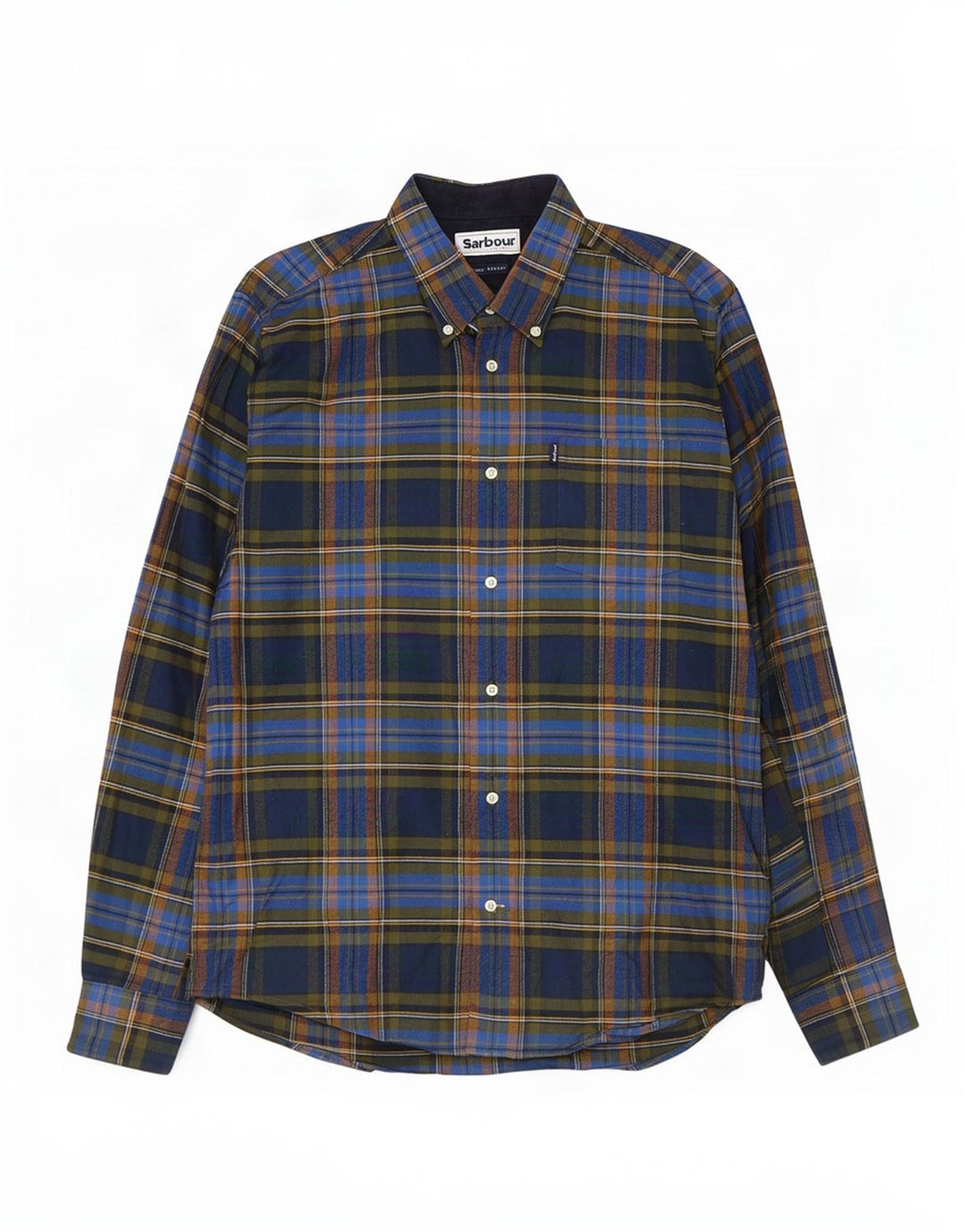 Barbour Uomo Camicia in flanella su misura in cotone a quadri blu navy medio