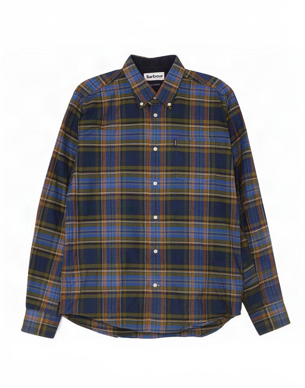 Barbour Uomo Camicia in flanella su misura in cotone a quadri blu navy medio