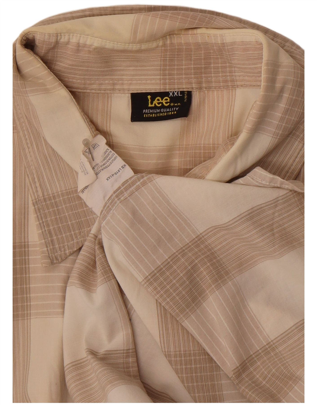 Lee Mens Short Sleeve Shirt 2XL Beige Check Cotton