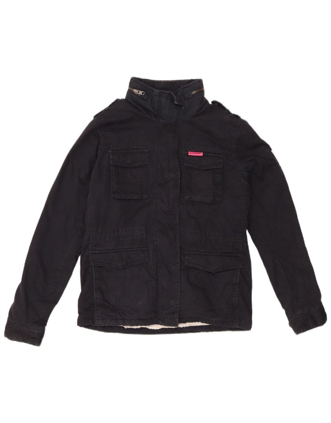 Superdry Womens Sherpa Military Jacket UK 10 Small Navy Blue
