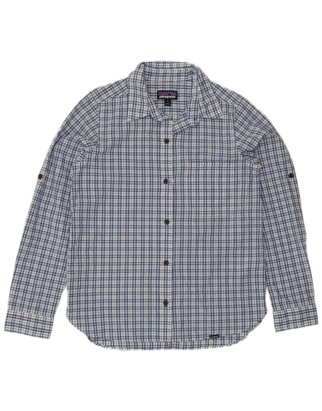 Patagonia Womens Shirt UK 14 Medium Blue Check Cotton