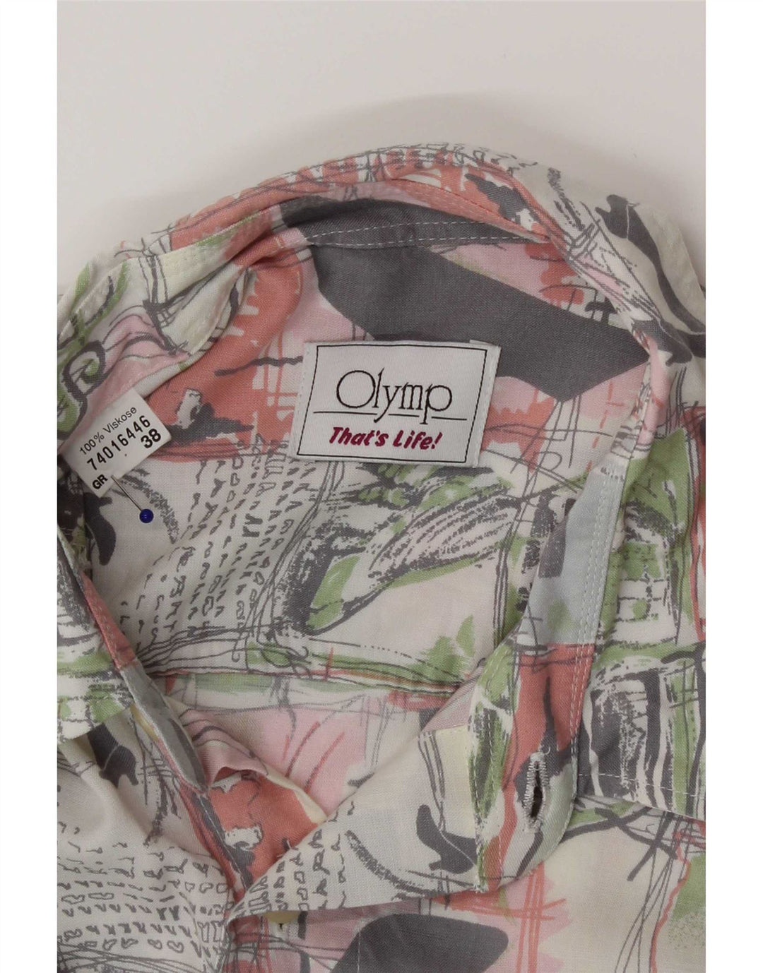 Olymp Herre grafisk skjorte størrelse 38 Medium Flerfarvet Patchwork Viscose