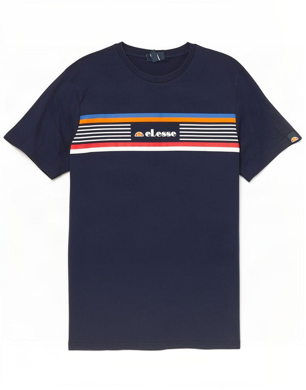 Ellesse Camiseta gráfica para hombre Top grande de algodón a rayas azul marino