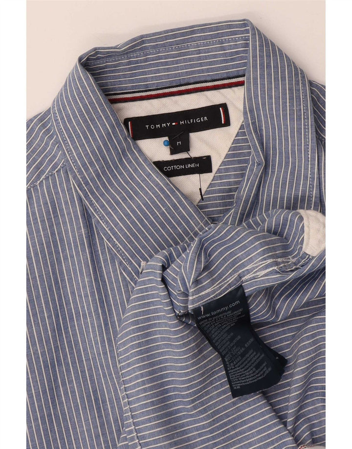 Tommy Hilfiger Mens Short Sleeve Shirt Medium Blue Pinstripe Cotton