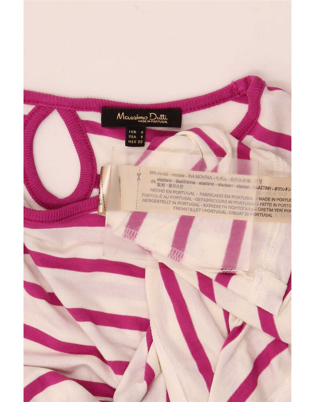 Massimo Dutti Top Mujer Manga Larga UK 40 Small Blanco Rayas Modal