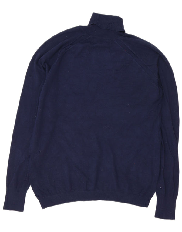 Zara Mens Roll Neck Jumper Sweater Large Navy Blue Viscose