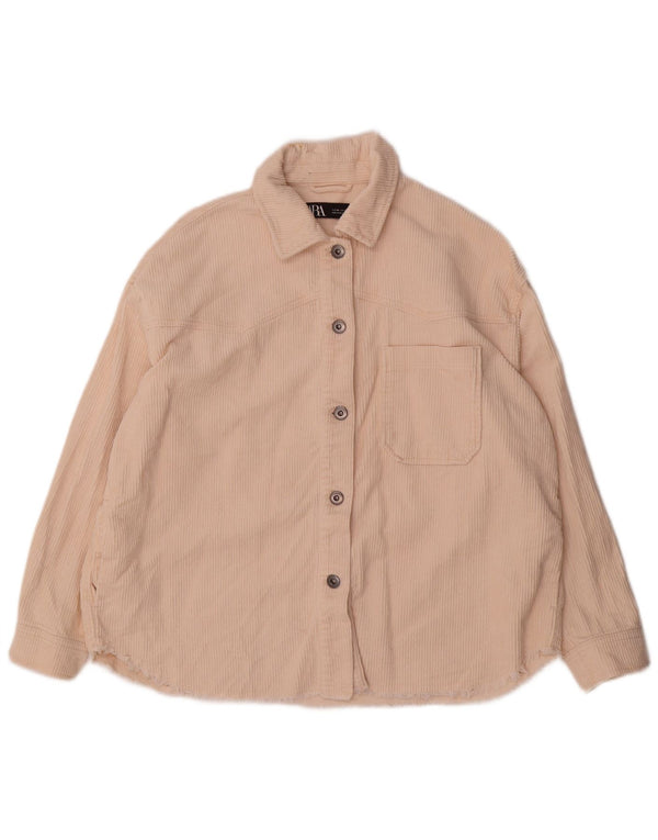 Zara Damen Übergroßes Cordhemd UK 6 XS Beige Baumwolle